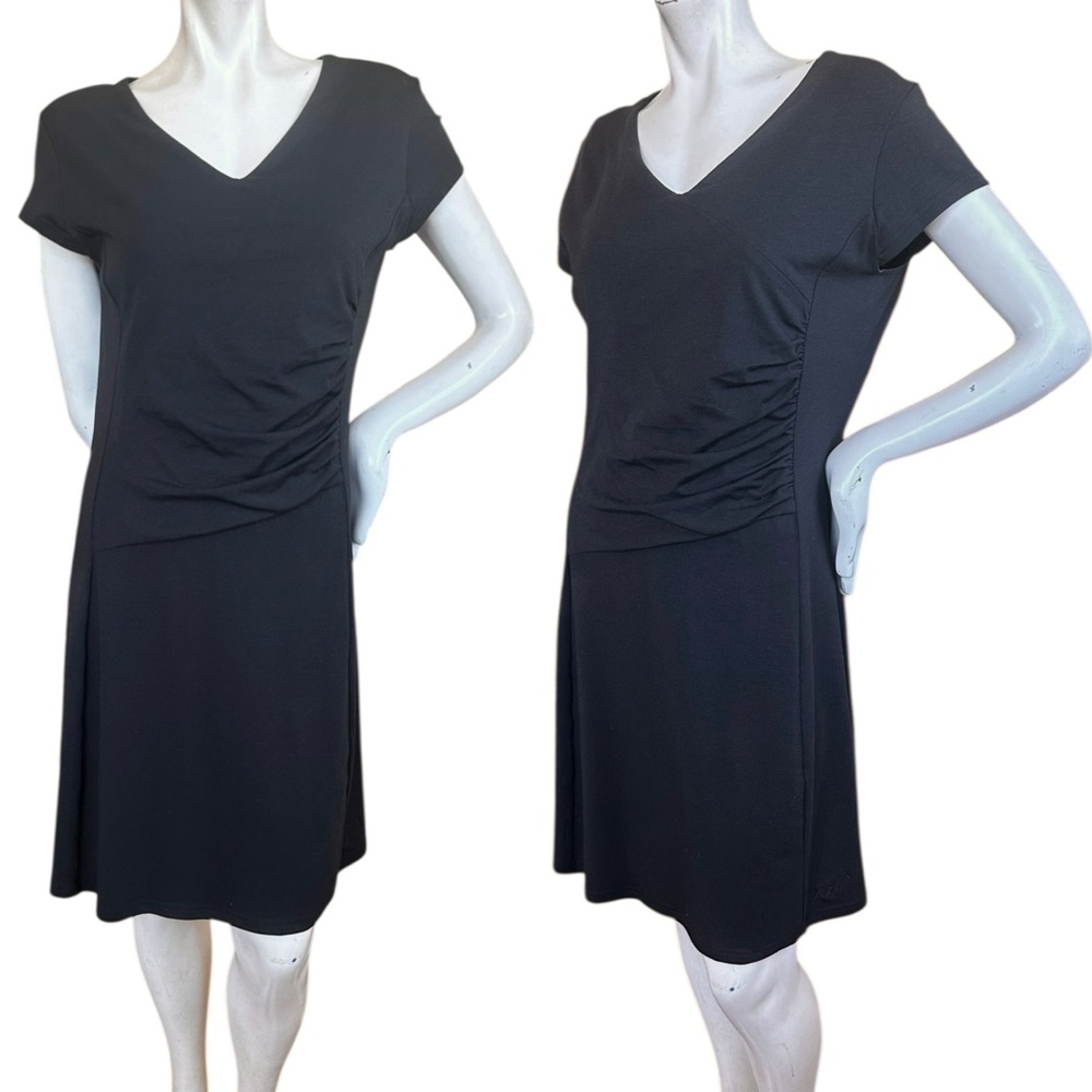 KÜHL Black Short Sleeve Modest Verona Black Cotton Blend Ruched Dress Medium